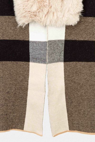 Poncho with faux fur details beige ladies'