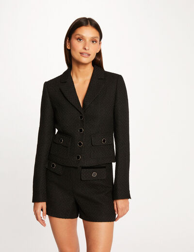 Short waisted buttoned jacket black ladies'