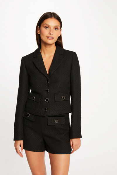 Short waisted buttoned jacket black ladies'