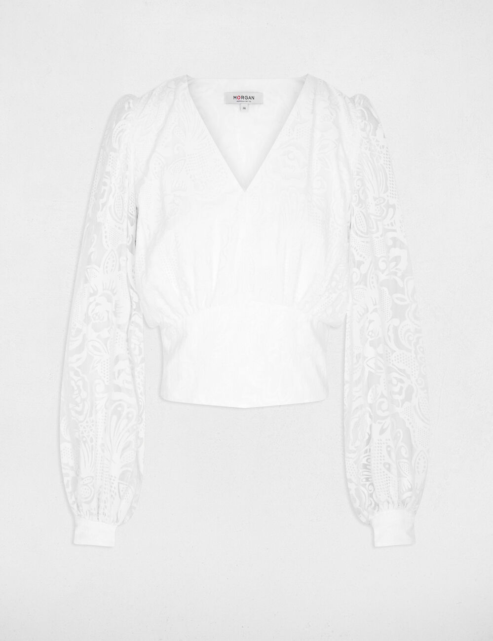 Jacquard blouse with V-neck white women