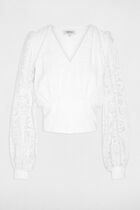Jacquard blouse with V-neck white women