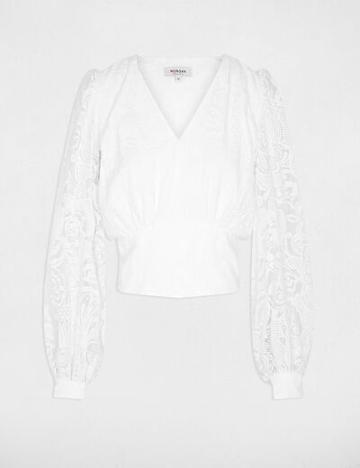Jacquard blouse with V-neck white women