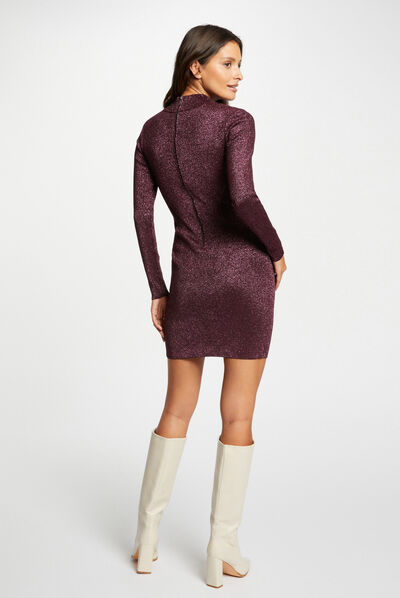Fitted jumper dress metallised threads plum ladies'