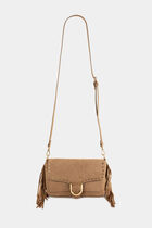 Bag with croc effect fringes and studs sand women