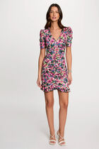 Robe courte ajustée imprimée multicolore femme