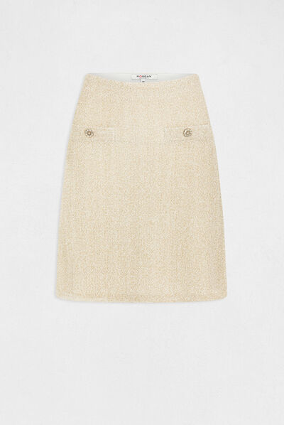 Straight skirt with metallised threads ivory ladies'