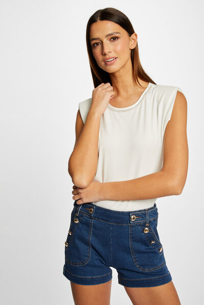 Vest top wide straps padded shoulders ecru ladies'