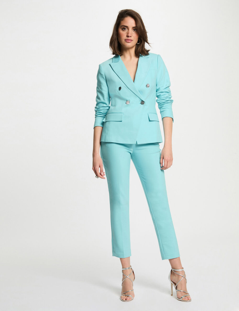 Blazer double boutonnage bleu ciel femme