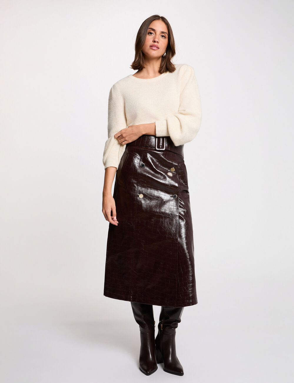 Long skirt with belt plum women