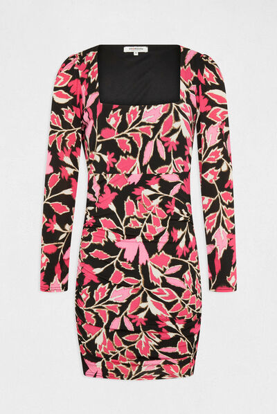 Printed fitted dress with square neck multico ladies'