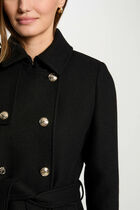 Belted long coat black women