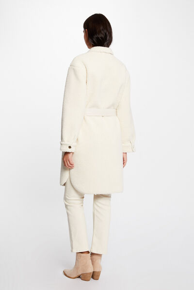 Faux fur straight coat ivory ladies'