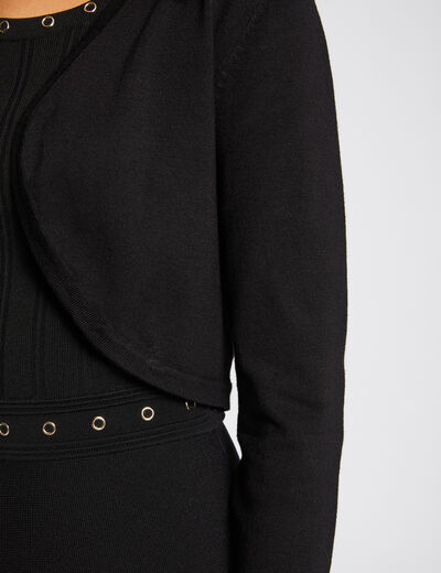 Short 3/4-lengh sleeved cardigan black ladies'