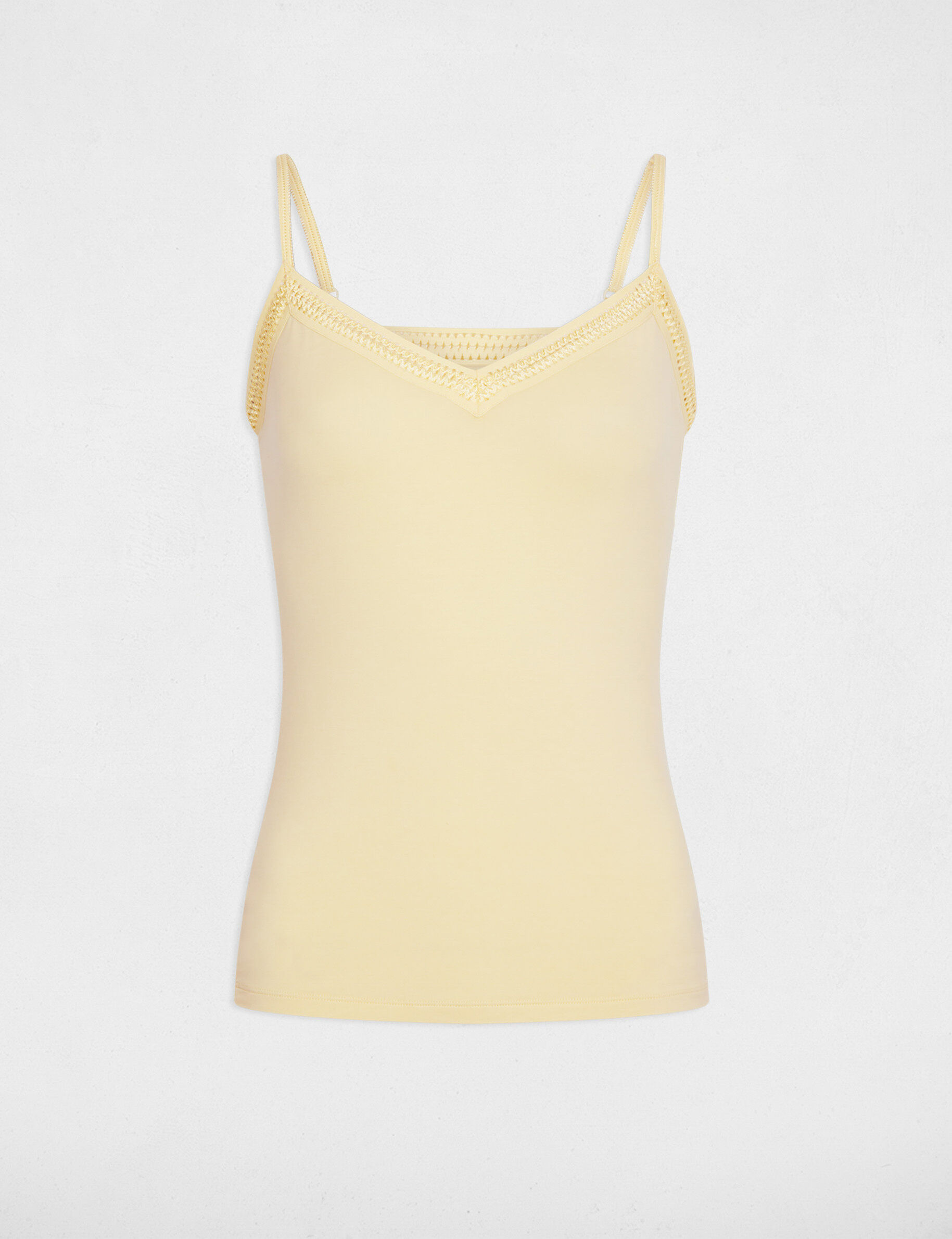 Vest top thin straps with lace strips light yellow women | Morgan