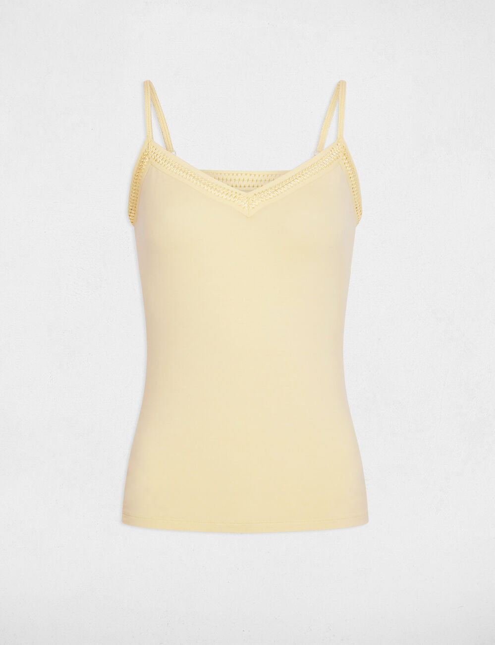 Vest top thin straps with lace strips light yellow women