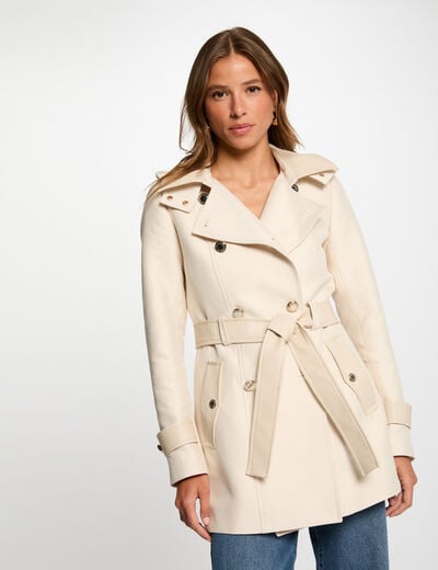 Trenchcoat faux leather detail ivory women