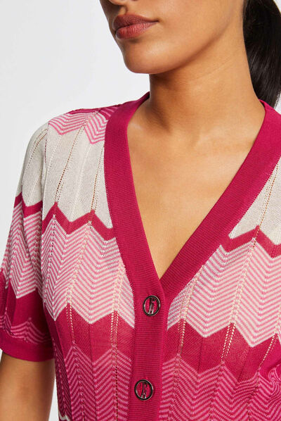 Short-sleeved jumper chevron print dark pink ladies'