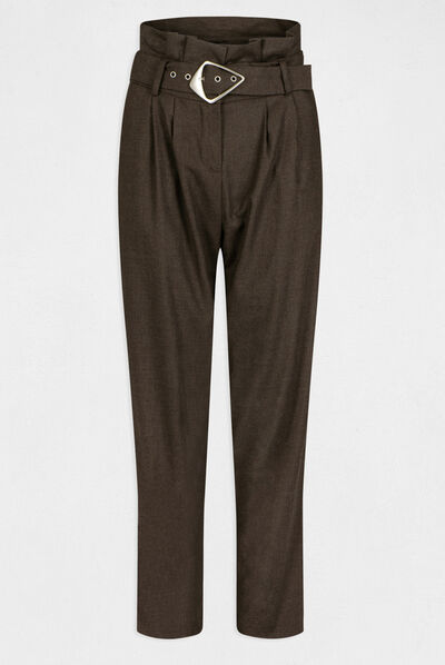 Paperbag belted trousers chestnut brown ladies'