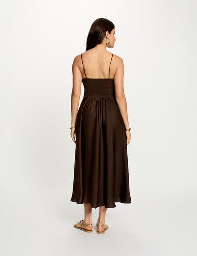 Long dress with v-neck dark brown women
