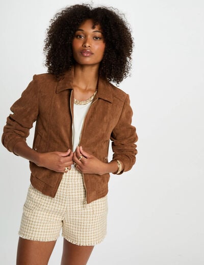 Suede jacket cognac brown women