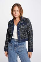 Tweed jacket denim details multicolored women