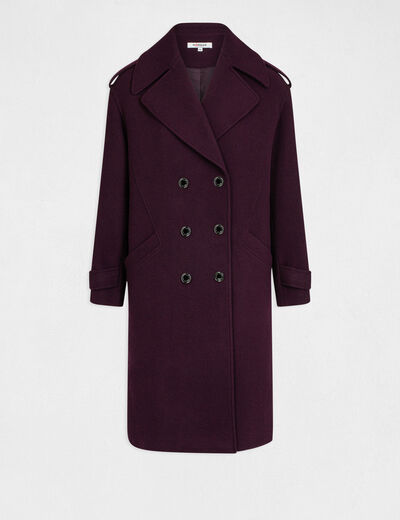 Long straight double breasted coat dark purple women