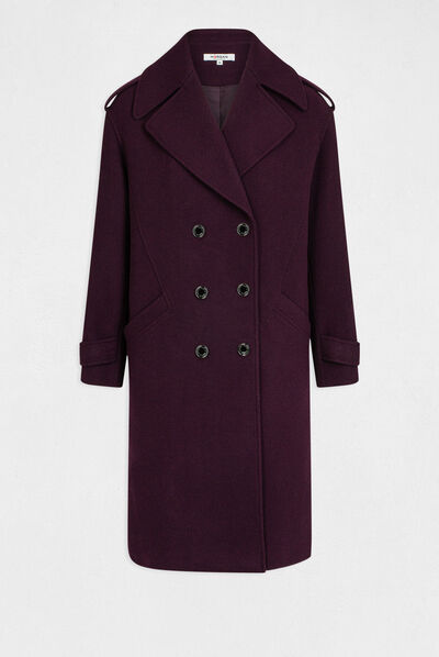 Long straight double breasted coat dark purple ladies'