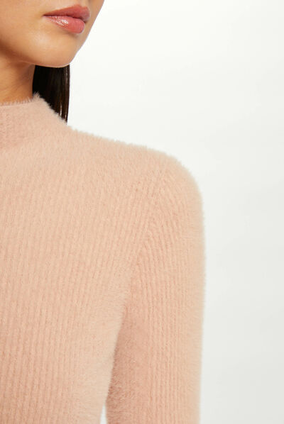 Fluffy knit long-sleeved jumper pink ladies'