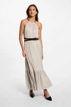 Satin maxi straight dress beige women