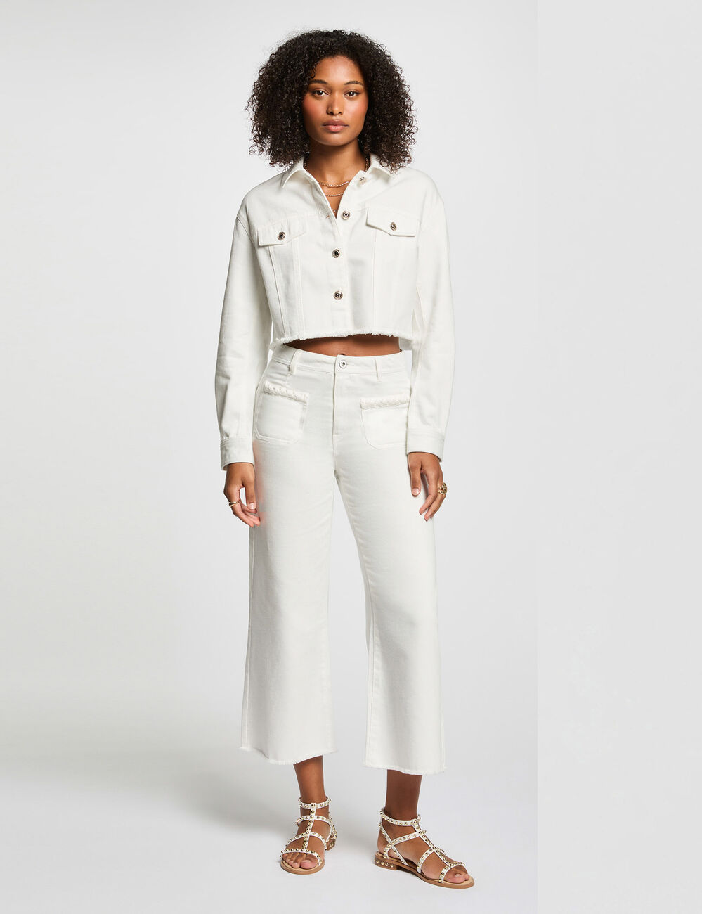 Jeans flare taille haute blanc femme