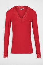 Long-sleeved T-shirt with lace red women