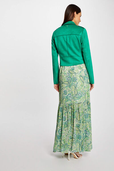 Straight jacket with suede effect light green ladies'