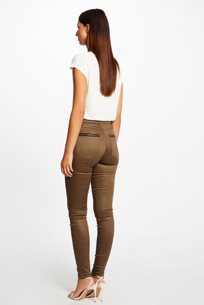 Skinny trousers wet effect mid-green ladies'