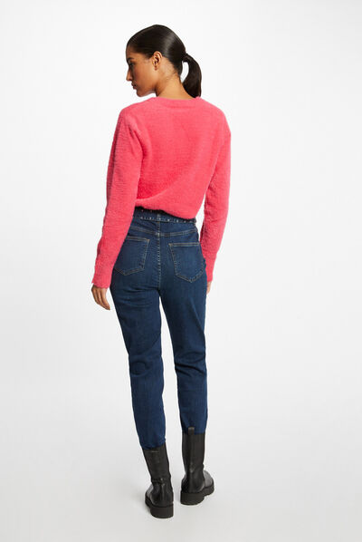 High-waisted belted regular jeans stone denim ladies'
