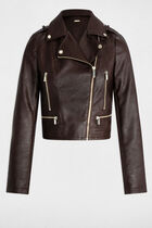 Blouson droit avec col cranté à revers marron foncé femme