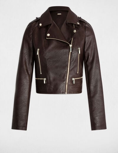 Straight jacket notched lapel collar dark brown women
