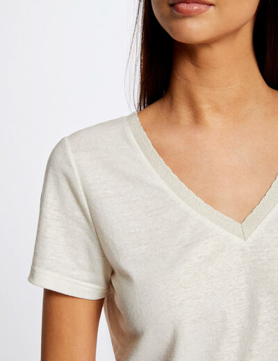 Short-sleeved t-shirt with V-neck ecru ladies'