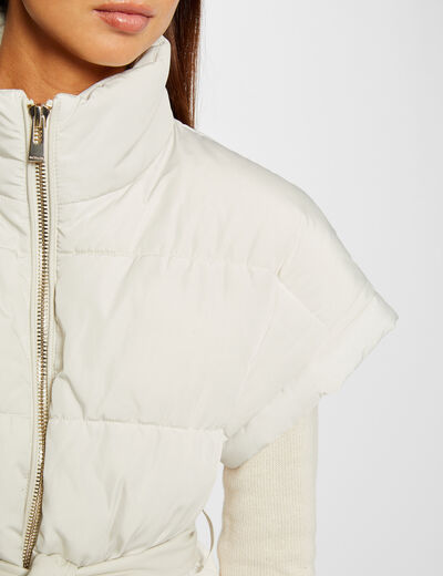 Straight padded jacket with belt ivory ladies'