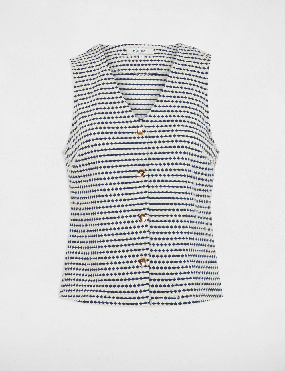 Printed sleeveless waistcoat navy blue women