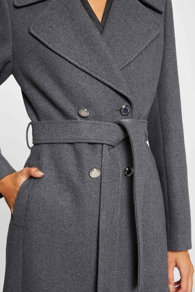 Straight belted coat mid-grey ladies'