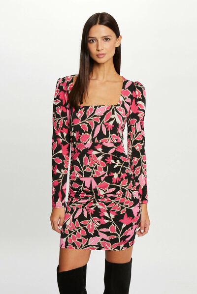 Printed fitted dress with square neck multico ladies'