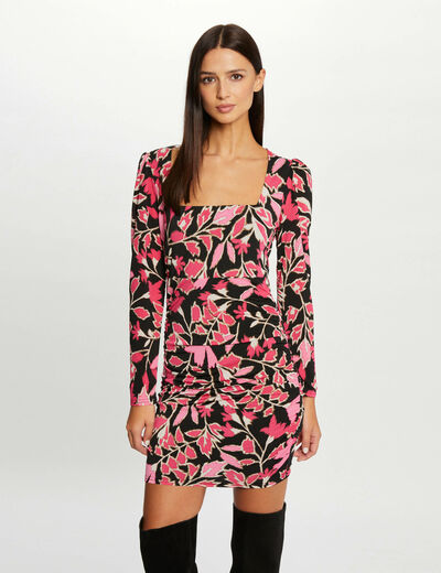 Printed fitted dress with square neck multico ladies'