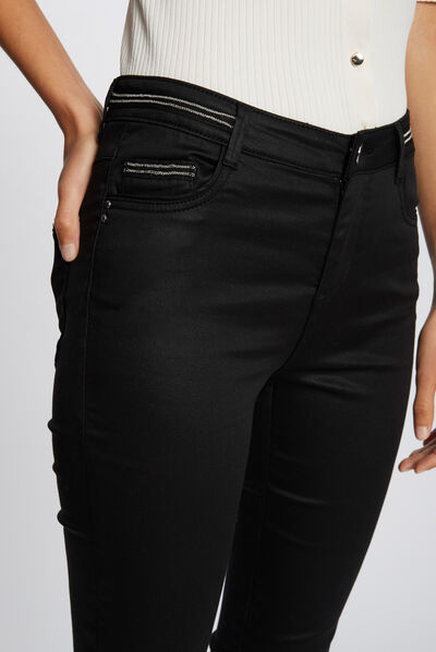 Slim trousers with wet effect black ladies'
