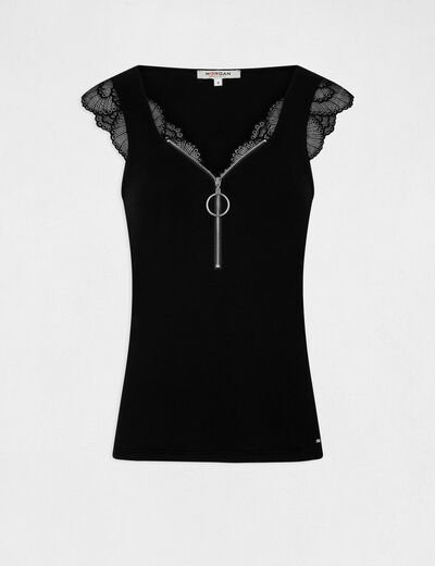 Vest top wide straps with zipped detail black ladies'