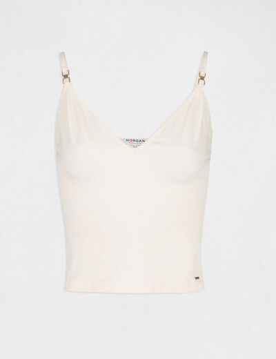 Vest top with thin straps and V-neck ivory ladies'