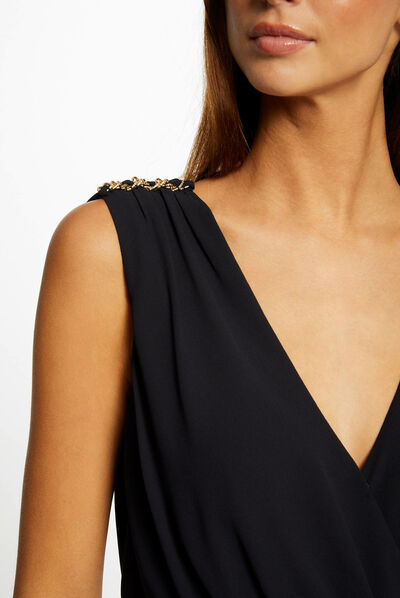 Sleeveless blouse with chain details navy ladies'