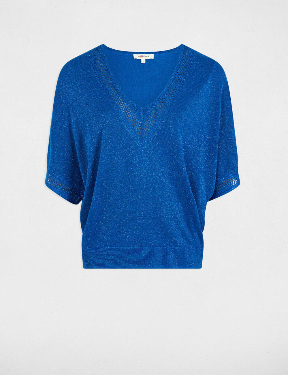 Jumper V-neck short sleeves electric blue women