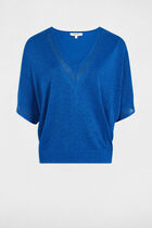 Jumper V-neck short sleeves electric blue women