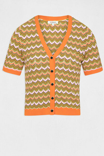 Short-sleeved jumper chevron print orange ladies'
