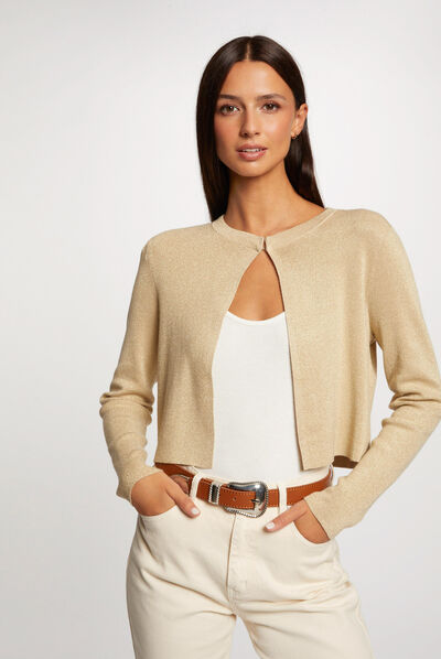 Long-sleeved cardigan with round neck gold ladies'